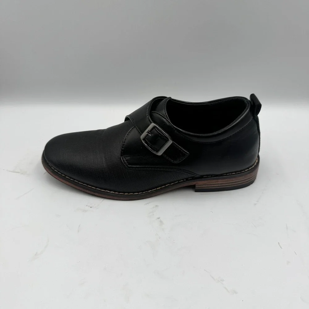 Tahari Frankie Boys Black Monk Strap Dress Shoes Size 5 Micro Patterned Toe